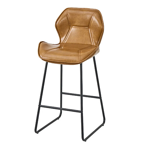 STILVORA Lot de 2 tabourets de bar marron en cuir synthétique et métal avec dossier