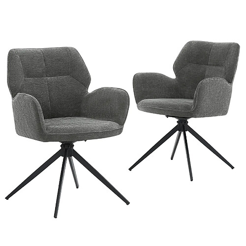 STILVORA Chaise de salle a manger pivotante lot de 2 gris fonce en chenille et metal