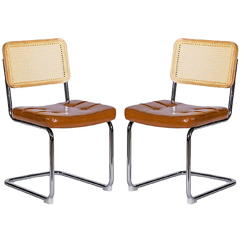 STILVORA Chaises de salle à manger lot de 2 marron en similicuir et rotin empilables