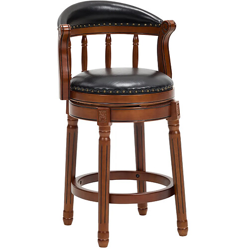 STILVORA Chaise de bar 66 cm noire en bois et cuir véritable pivotante 360°