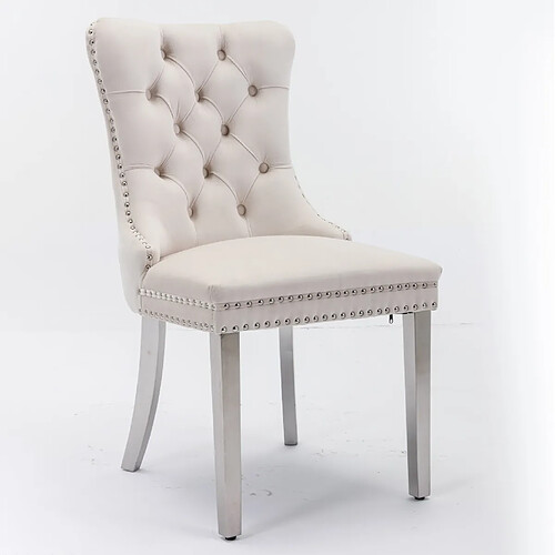 STILVORA Chaise de salle à manger beige en velours avec dossier haut capitonné
