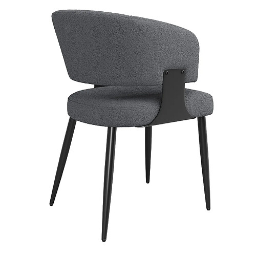 STILVORA Chaise 59/46,5/81,5 cm grise en flanelle et métal avec dossier incurvé