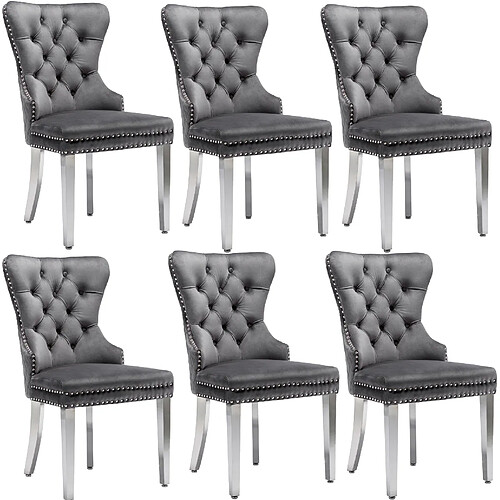 STILVORA Chaise de salle à manger 62,5/53/94,5 cm grise en velours avec dossier galbé