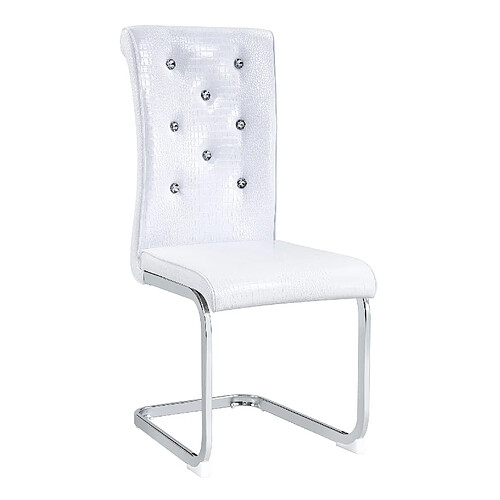 STILVORA Chaise de salle à manger blanche en métal et PVC avec dossier à boutons cristal