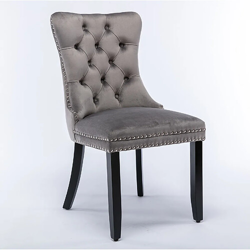 STILVORA Chaise de salle à manger lot de 2 grise en velours avec dossier haut capitonné
