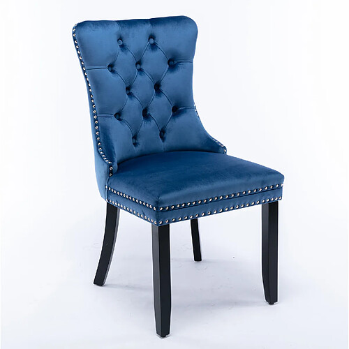 STILVORA Chaise de salle à manger bleue en velours avec dossier haut et pieds réglables