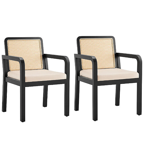 STILVORA Chaise 56/57/83 cm noire en hévéa avec dossier en rotin et pieds réglables