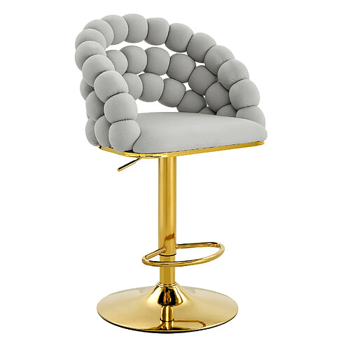 STILVORA Tabourets de bar 65/112 cm gris clair en velours avec dossier ergonomique