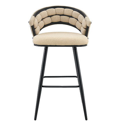 STILVORA Tabouret de bar beige et noir en velours avec structure en métal et dossier tressé