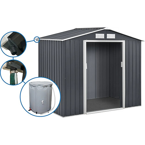 Habitat Et Jardin Abri de jardin métal - [ ]Vegas[ ] - 5.29 m² avec gouttière et récupérateur d'eau - Gris