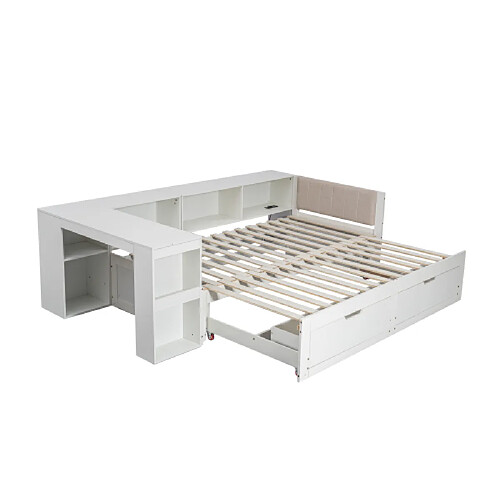 ByteLike Lit multifonction en forme L blanc extensible 90/180x200 cm