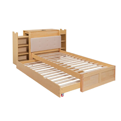 ByteLike Cadre de lit extensible en bois massif naturel 90/180x200 cm