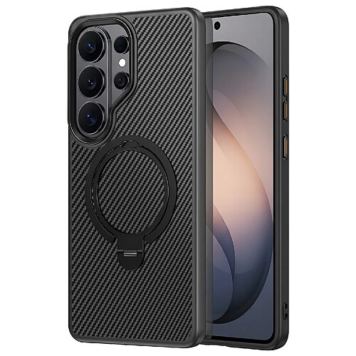 Avizar Coque pour Galaxy S26 Ultra Effet Carbone avec Anneau Magnétique Rotatif Noir
