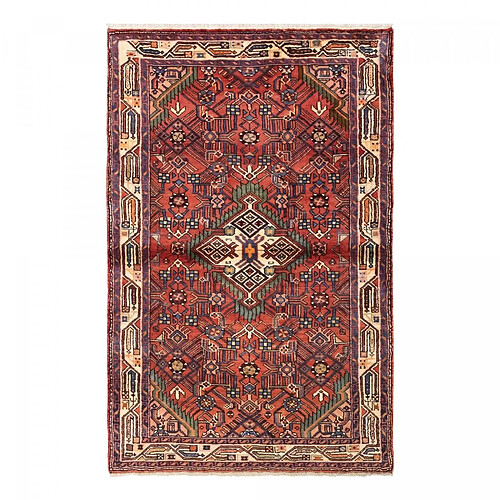UnAmourDeTapis Tapis d'orient 100 x 157 cm, rouge, beige et bleu, laine nouée main