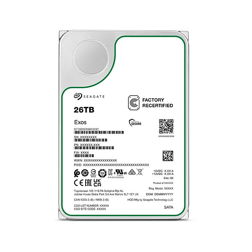 Seagate Technology Disque Dur 3.5" Seagate Exos 26TB 7200RPM SATA III