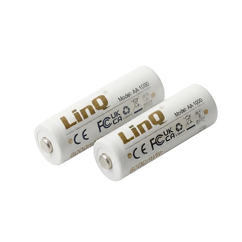 LinQ Lot de 2 Piles AA Lithium-Ion 1.5V 6000mWh Rechargeables USB-C Blanc