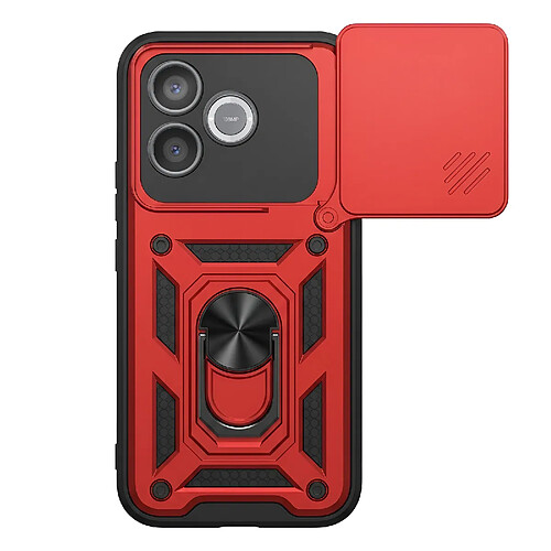 Mayaxess Coque pour Honor 600 Lite avec Cache Caméra Coulissante et Bague Magnétique Rouge