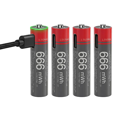 Yesido Lot de 4 Piles AA Lithium-Ion 440mAh 1.5V 666mWh Rechargeables USB-C Noir / Rouge