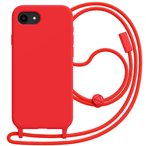 Avizar Coque pour iPhone 16e en Silicone avec Cordon en Nylon Tressé Ajustable Rouge