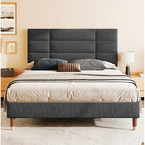 Lit Double Modenvie 140x200 cm avec sommier et matelas 7 zones gris