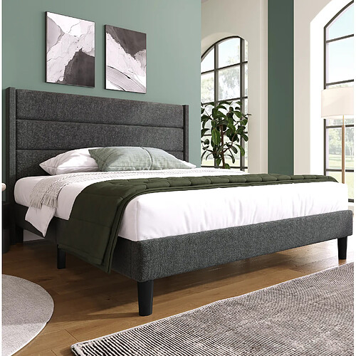 Lit Double Modenvie 140x200 cm avec matelas 7 zones et sommier - Gris foncé