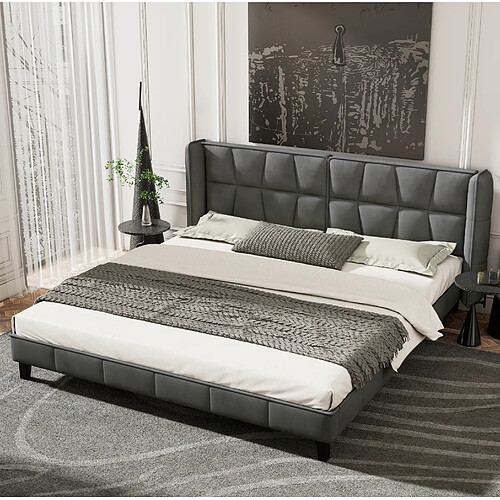 Lit Double 180x200 cm - Modenvie - sommier inclus avec tête de lit - velours gris
