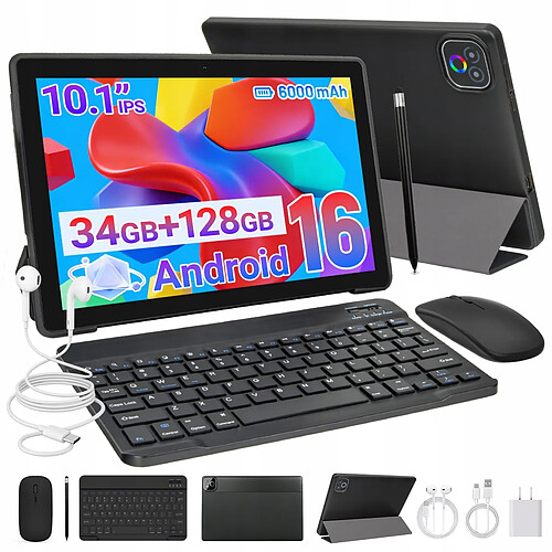 byxsb Tablette Android 16 10,1", 34 Go RAM, 128 Go ROM, Clavier et Souris