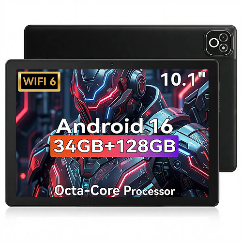 byxsb Tablette Android 16 10,1", 34 Go RAM, 128 Go ROM, Processeur Octa-Core