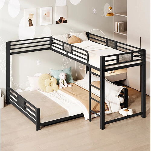 Lit Superposé d'Angle Modenvie 90x200/140x200 - gain de place - Noir