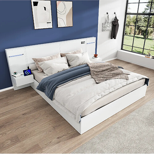 Lit Double 160x200 cm Modenvie avec USB-C, Bluetooth, LED, sans matelas