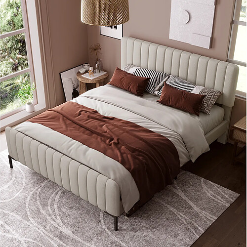 Lit Double Modenvie 140x200 cm avec matelas et tête de lit réglable