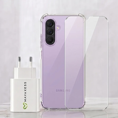 Avizar Pack Accessoires Coque Verre et Chargeur pour Samsung Galaxy A37 Transparent
