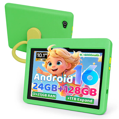 byxsb Tablette Enfant Android 16 10,1", 24 Go RAM, 128 Go ROM, Wi-Fi 6