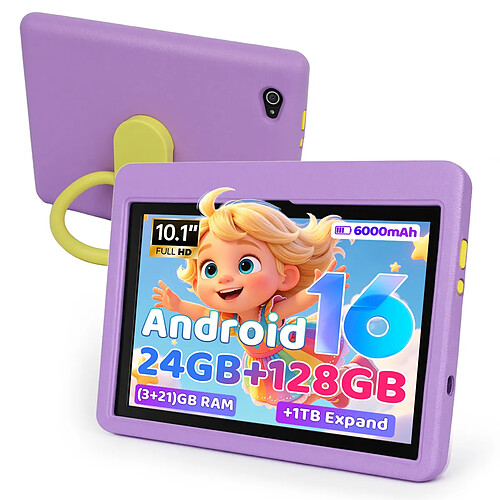 byxsb Tablette Enfant Android 16 10,1", 24 Go RAM, 128 Go ROM, Wi-Fi 6