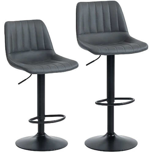 STILVORA Tabourets de bar lot de 2 43/49,5/91-111 cm gris foncé en simili cuir pivotants
