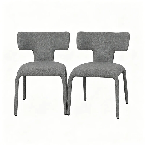 STILVORA Chaise de bureau 53/53/78 cm grise en lin avec dossier incurvé lot de 2
