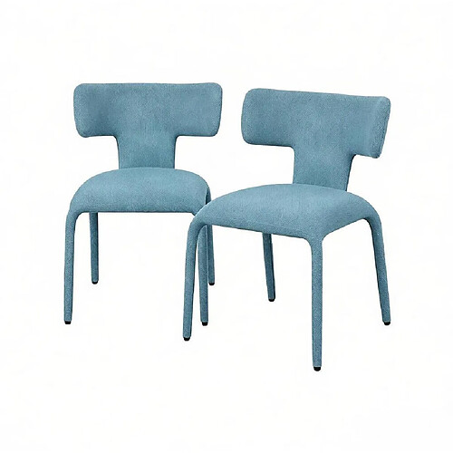 STILVORA Chaise de salle à manger 53/53/78 cm bleue en lin avec dossier courbé lot de 2