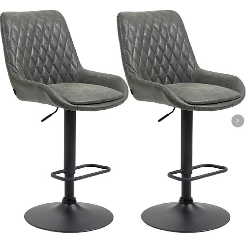 STILVORA Lot de 2 tabourets de bar 51/59/97-117 cm gris foncé en cuir synthétique réglable