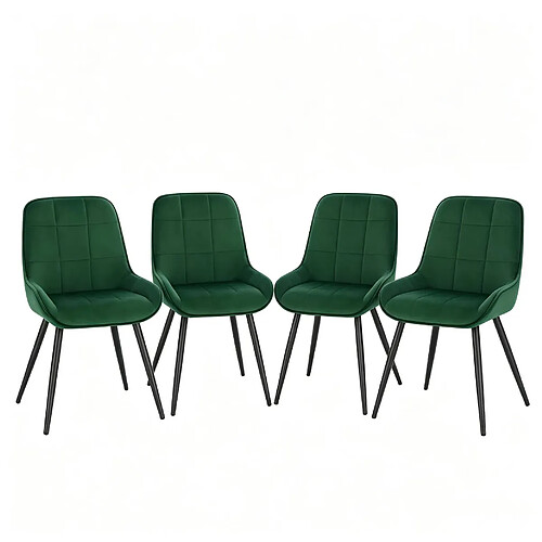 STILVORA Lot de 4 chaises de salle à manger 38/43/81,5 cm vert foncé en velours et métal