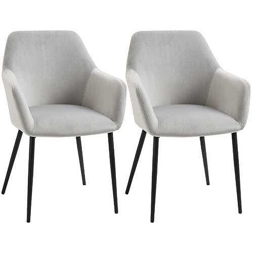 STILVORA Chaise de salle à manger 54/57/80 cm gris clair en acier lot de 2 rembourrée