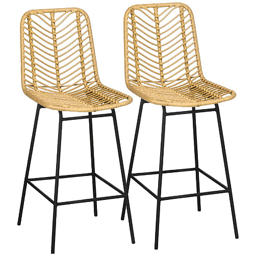 STILVORA Tabourets de bar lot de 2 42,5/52/102 cm jaunes en rotin avec dossier