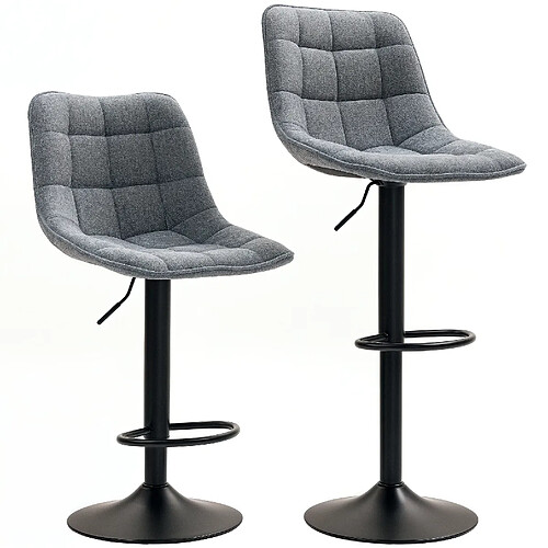STILVORA Lot de 2 tabourets de bar 63-84 cm gris foncé en polyester réglables pivotants