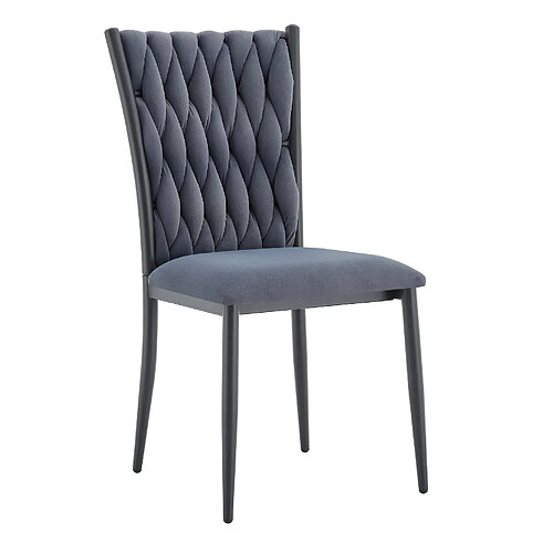 STILVORA Chaise de salle à manger gris foncé en velours avec dossier tressé et pieds métal
