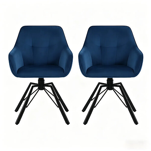 STILVORA Chaise de salle à manger 58,5/54,5/82,5 cm bleue en velours avec assise pivotante
