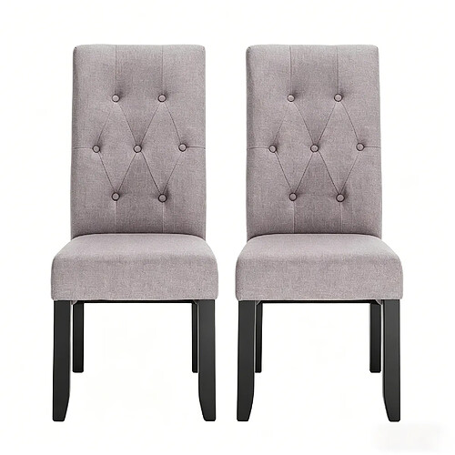 STILVORA Chaise de salle à manger 47/42/107 cm gris clair en lin et bois massif dossier haut
