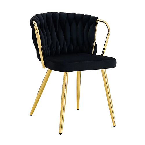 STILVORA Chaise de salle à manger 43/58/76 cm noir et or en velours avec dossier tressé