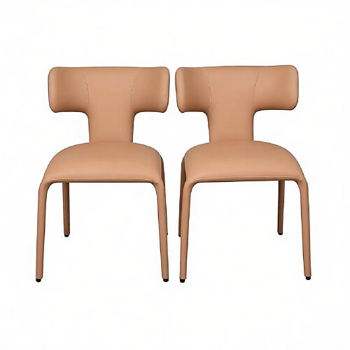 STILVORA Lot de 2 chaises de bureau 53/53/78 cm brun clair en simili cuir avec roulettes