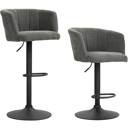 STILVORA Lot de 2 tabourets de bar 59/53/89-110 cm gris foncé en polyester réglables