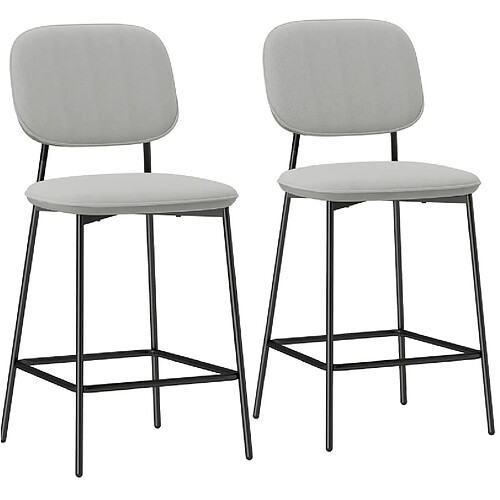 STILVORA Lot de 2 tabourets de bar 45/49/102 cm gris clair en polyester avec repose-pieds