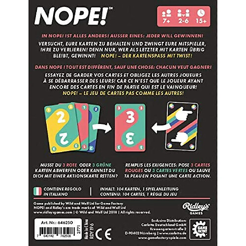 Game Factory 646250 Nope jeu de cartes édition Allemande